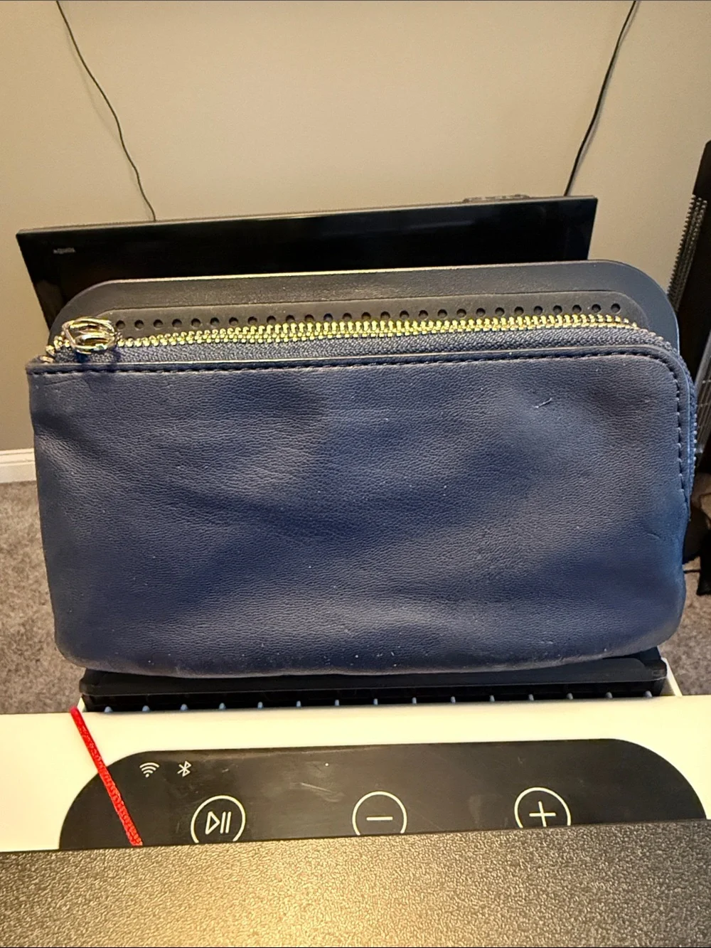 Teal Suede Zip Clutch Bag - Women